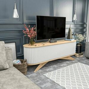 Dmora Gabinete de TV Blanco Moderno con Diseño Ahorra Espacio Dmora Gabinete de TV Blanco Moderno con Diseño Ahorra Espacio
