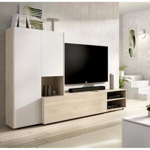 Dmora - Dhughe - Mueble mural - White and Light Oak - TV Unit Dmora - Dhughe - Mueble mural - White and Light Oak - TV Unit