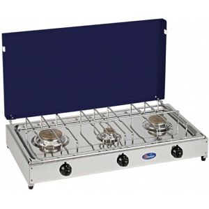 Fornello a gas Parker con 3 fuochi e valvola di sicurezza, superficie in acciaio inox, modello 5523RSGB, colore: grigio - blu Fornello a gas Parker con 3 fuochi e valvola di sicurezza, superficie in acciaio inox, modello 5523RSGB, colore: grigio - blu