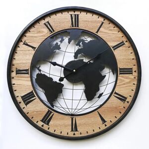 Rebecca Wall Clock Vintage Globe - 50cm MDF Metal Decor Rebecca Wall Clock Vintage Globe - 50cm MDF Metal Decor