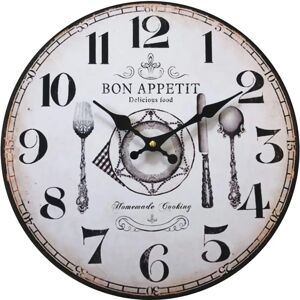 Rebecca Vintage Kitchen Clock - MDF Retro White Brown 33.8cm Rebecca Vintage Kitchen Clock - MDF Retro White Brown 33.8cm