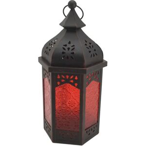Mobili Rebecca Candle Holder Lantern - Ethnic Moroccan Style Metal Glass Red Black - 32x16x14 Mobili Rebecca Candle Holder Lantern - Ethnic Moroccan Style Metal Glass Red Black - 32x16x14