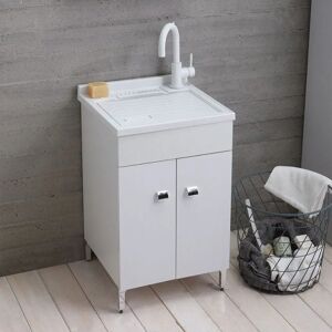 Kiamami Valentina - Lavabo de lavandería 50x50cm con mueble y encimera - Blanco Kiamami Valentina - Lavabo de lavandería 50x50cm con mueble y encimera - Blanco