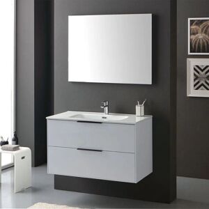 Muebles de baño brillantes blancos Kiamami Valentina - 90cm, Manijas negras Muebles de baño brillantes blancos Kiamami Valentina - 90cm, Manijas negras
