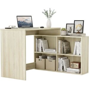 DMORA Escritorio - Mesa moderna que ahorra espacio - 112x101 cm, Rovere/Blanco DMORA Escritorio - Mesa moderna que ahorra espacio - 112x101 cm, Rovere/Blanco