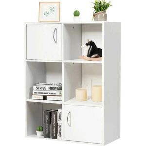 Bakaji Biała nowoczesna biblioteczka z 6 kostkami i 2 drzwiami Bakaji Biała nowoczesna biblioteczka z 6 kostkami i 2 drzwiami
