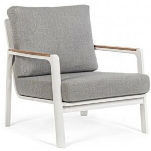 WEBMARKETPOINT Sillón de Exterior de Aluminio-Madera con Cojín Blanco WEBMARKETPOINT Sillón de Exterior de Aluminio-Madera con Cojín Blanco