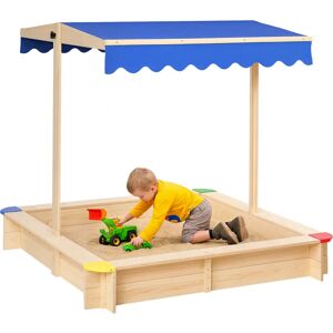 Outsunny - Sandbox in legno 120x120 - Legno naturale - Cappuccio blu - Sandbox Outsunny - Sandbox in legno 120x120 - Legno naturale - Cappuccio blu - Sandbox
