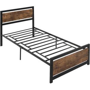 Estructura de Cama Individual HOMCOM - 97x208cm, Estilo Industrial, Negro y Marrón Rústico Estructura de Cama Individual HOMCOM - 97x208cm, Estilo Industrial, Negro y Marrón Rústico