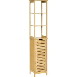 Kleankin Mobile da bagno in MDF bambù naturale - 3 ripiani e armadietto Kleankin Mobile da bagno in MDF bambù naturale - 3 ripiani e armadietto