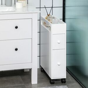 Armadio bagno bianco Kleankin - Salvaspazio, 4 ruote, 2 cassetti Armadio bagno bianco Kleankin - Salvaspazio, 4 ruote, 2 cassetti