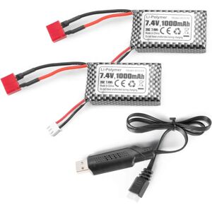 Yunique 2 kpl 7.4V 1000mAh Lipo-akut T-liittimellä Yunique 2 kpl 7.4V 1000mAh Lipo-akut T-liittimellä