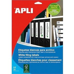 Apli White 190x38mm Labels - 25 Sheets Apli White 190x38mm Labels - 25 Sheets