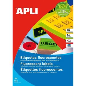 APLI Fluorescent Permanent Labels - 20 Sheets - 99.1x67.7mm - Label & Folder APLI Fluorescent Permanent Labels - 20 Sheets - 99.1x67.7mm - Label & Folder