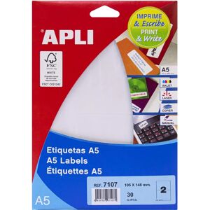 Étiquettes blanches A5 APLI - Pack de 15 feuilles - Adhesif permanent Étiquettes blanches A5 APLI - Pack de 15 feuilles - Adhesif permanent