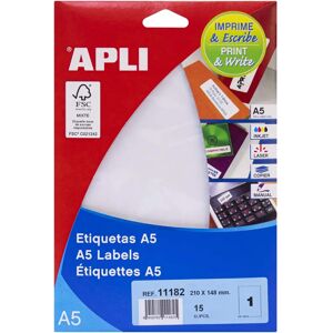 Étiquettes blanches A5 APLI - 15 feuilles pour identification & prix Étiquettes blanches A5 APLI - 15 feuilles pour identification & prix