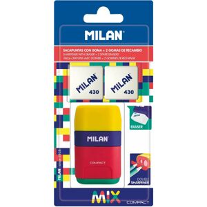 Milan Radiergummi mit Anspitzer - Kompakt Mix - Radiergummi, Spitzer, 2 Gummis Milan Radiergummi mit Anspitzer - Kompakt Mix - Radiergummi, Spitzer, 2 Gummis