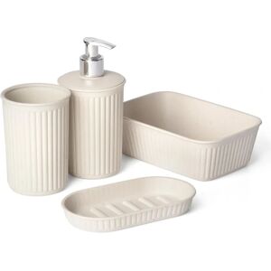 Set Organizer Bagno Tatay Baobab - 4 Pezzi, Plastica Riciclata, Beige Set Organizer Bagno Tatay Baobab - 4 Pezzi, Plastica Riciclata, Beige
