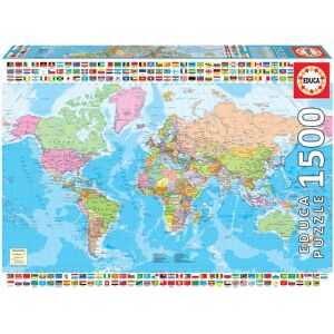 Educa Verdenskart med Flagg Puslespill 1500 deler Educa Verdenskart med Flagg Puslespill 1500 deler