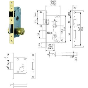 Cerradura Tesa 2001-50 hl - Reversible, Entrada 50 mm, Para puertas con solapa de 20 mm Cerradura Tesa 2001-50 hl - Reversible, Entrada 50 mm, Para puertas con solapa de 20 mm