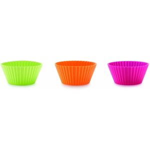 Ensemble de moules à muffins en silicone Lékué Violet/Orange/Vert - Publicité Ensemble de moules à muffins en silicone Lékué Violet/Orange/Vert - Publicité