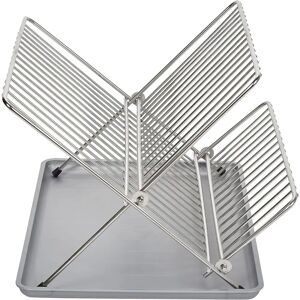 Escurridor de Platos Plegable Cromado Sauvic - Bandeja Grisa Escurridor de Platos Plegable Cromado Sauvic - Bandeja Grisa