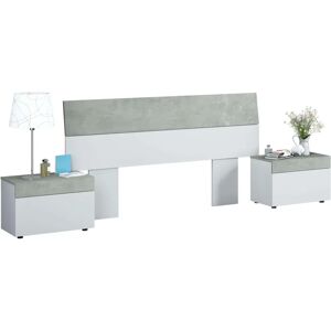 Duehome Cabecero con Mesitas - Blanco Artik y Gris Cemento - Cabecero con Mesitas Duehome Cabecero con Mesitas - Blanco Artik y Gris Cemento - Cabecero con Mesitas
