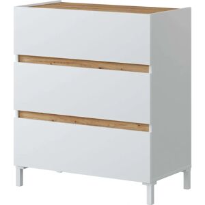 Miroytengo Modèle Tempus Commode Chêne Nodi Blanc - 3 tiroirs - Publicité Miroytengo Modèle Tempus Commode Chêne Nodi Blanc - 3 tiroirs - Publicité