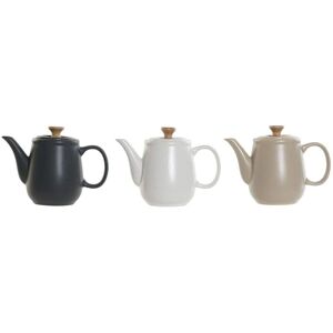 DKD Home Decor Teapot - Rubber Wood, Stoneware, White Beige Dark Grey - 3 pcs DKD Home Decor Teapot - Rubber Wood, Stoneware, White Beige Dark Grey - 3 pcs