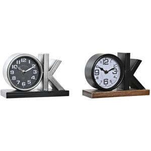 DKD Home Decor Silver Black Iron Table Clock - 2 Units DKD Home Decor Silver Black Iron Table Clock - 2 Units