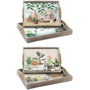 DKD Home Decor Set of Trays - Green Beige MDF Wood - 2 Units DKD Home Decor Set of Trays - Green Beige MDF Wood - 2 Units