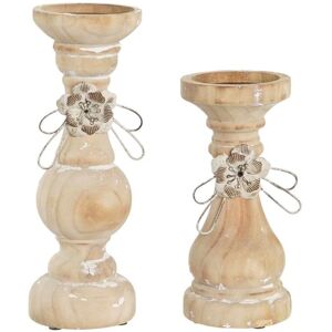 DKD Home Decor Candleholder - Natural Wood Set of 2 DKD Home Decor Candleholder - Natural Wood Set of 2