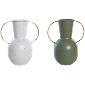 DKD Home Decor Vase - 20x13x24cm Metal Terracotta White Green - 2 Units DKD Home Decor Vase - 20x13x24cm Metal Terracotta White Green - 2 Units