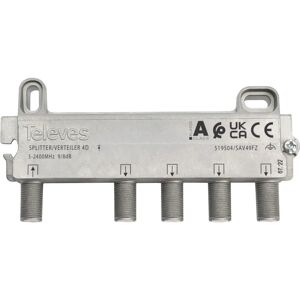 Televes 519504 divisor de cable acero inoxidable - 4 vías 5-2400 MHz Televes 519504 divisor de cable acero inoxidable - 4 vías 5-2400 MHz