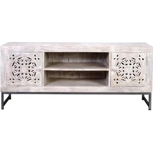 Mueble de TV de madera de mango Giner y Colomer - Blanco Decapé - 55x40x130 Mueble de TV de madera de mango Giner y Colomer - Blanco Decapé - 55x40x130