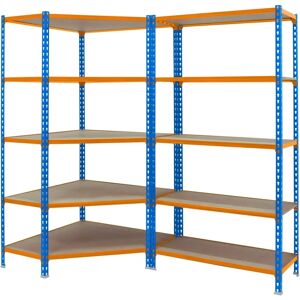 Scaffale angolare in metallo Simon - Blu/Arancione/Legno - 1800x1800x400 mm Scaffale angolare in metallo Simon - Blu/Arancione/Legno - 1800x1800x400 mm