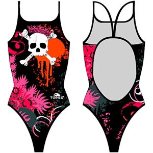 Turbo Women's Black Swimsuit - Flowers And Skulls Turbo Women's Black Swimsuit - Flowers And Skulls