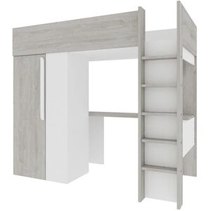 Vente-unique Loft säng med garderob och skrivbord - Naturlig grå och vit - NICOLAS Vente-unique Loft säng med garderob och skrivbord - Naturlig grå och vit - NICOLAS