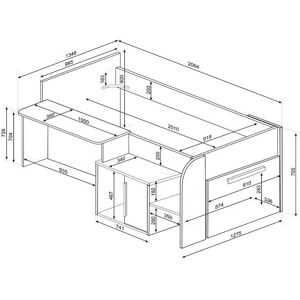 Vente-unique Branco natural 90x200cm Beliche com escrivaninha e armazenamento Vente-unique Branco natural 90x200cm Beliche com escrivaninha e armazenamento