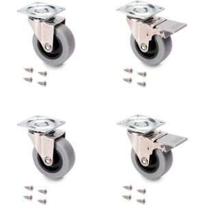 EMUCA Conjunto de 4 Rodas Giratórias Cinzas - Rodízios para Móveis EMUCA Conjunto de 4 Rodas Giratórias Cinzas - Rodízios para Móveis