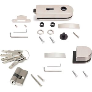 Kit cerradura para puerta de cristal - 8-12mm, inox, centro 65mm Kit cerradura para puerta de cristal - 8-12mm, inox, centro 65mm
