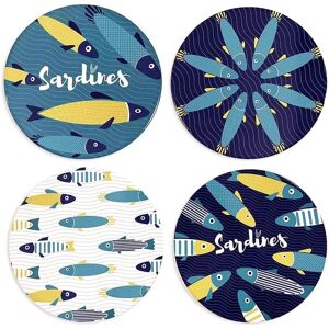 Signes Grimalt - Set de 4 Salvamanteles de Cerámica Peces Azul - Salvamanteles Signes Grimalt - Set de 4 Salvamanteles de Cerámica Peces Azul - Salvamanteles