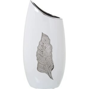 Jarrón DRW con hoja en plata y blanco - Jarrón Jarrón DRW con hoja en plata y blanco - Jarrón