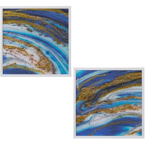 DRW Set van 2 Wandkunst - Abstract Blauw Goud 60x60cm DRW Set van 2 Wandkunst - Abstract Blauw Goud 60x60cm