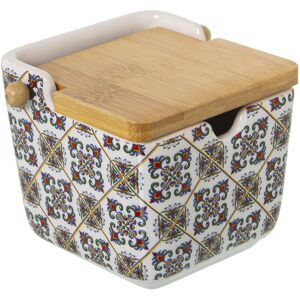 DRW Azucarero - Cerámica, Tapa de Madera, Cuadrados Pequeños - 9x9x9cm DRW Azucarero - Cerámica, Tapa de Madera, Cuadrados Pequeños - 9x9x9cm