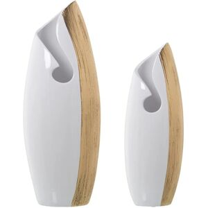 Set de 2 Jarrones de Cerámica DRW - Blanco y Dorado Set de 2 Jarrones de Cerámica DRW - Blanco y Dorado