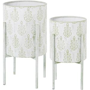 DRW Set van 2 Metalen Plantenbakken - Bladontwerp - 31x31x58 cm DRW Set van 2 Metalen Plantenbakken - Bladontwerp - 31x31x58 cm