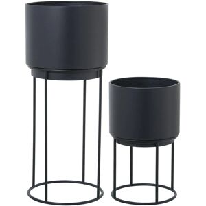 DRW Zwart metalen plantenbak set - Ronde met poten DRW Zwart metalen plantenbak set - Ronde met poten