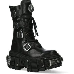 New Rock Black Leather Gothic Boots - Unisex - 10cm Heel - 8cm Platform - Wall1473-S11 New Rock Black Leather Gothic Boots - Unisex - 10cm Heel - 8cm Platform - Wall1473-S11