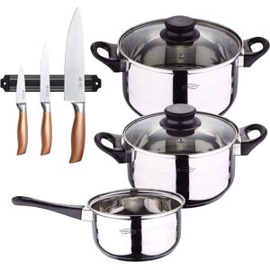 Set di Pentole San Ignacio Toledo - Acciaio Inox, 5 Pz + 3 Coltelli Set di Pentole San Ignacio Toledo - Acciaio Inox, 5 Pz + 3 Coltelli